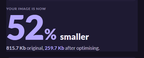 The result panel after the download, reading the percentage saved and the size the photograph came down to.