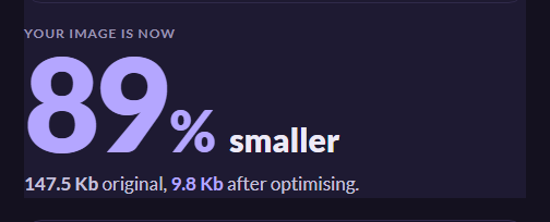 The result panel after the download, reading the percentage saved and the size the WebP came down to.