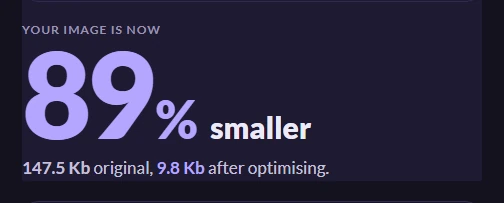The result panel after the download, reading the percentage saved and the size the WebP came down to.